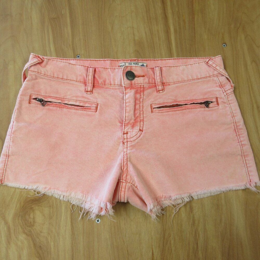 FREE PEOPLE Corduroy Frayed Hem Shorts Sz 25 Peach Pink Coral‎ Hot Pants Shortie